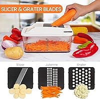 Vista 4 de RüK Picador de verduras, picador cortador de verduras extra grande, picador de alimentos profesional multifuncional 10 en 1, 6 cuchillas, 4