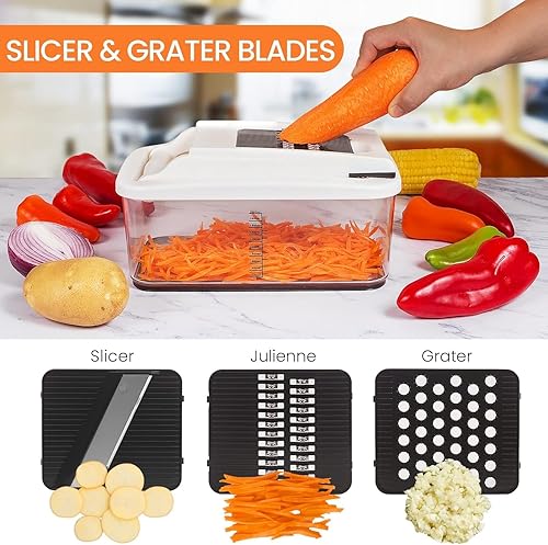 Miniatura 4 de RüK Picador de verduras, cortador de verduras extra grande, picador de alimentos profesional multifuncional 10 en 1, 6 cuchillas, 4 espiralizadores