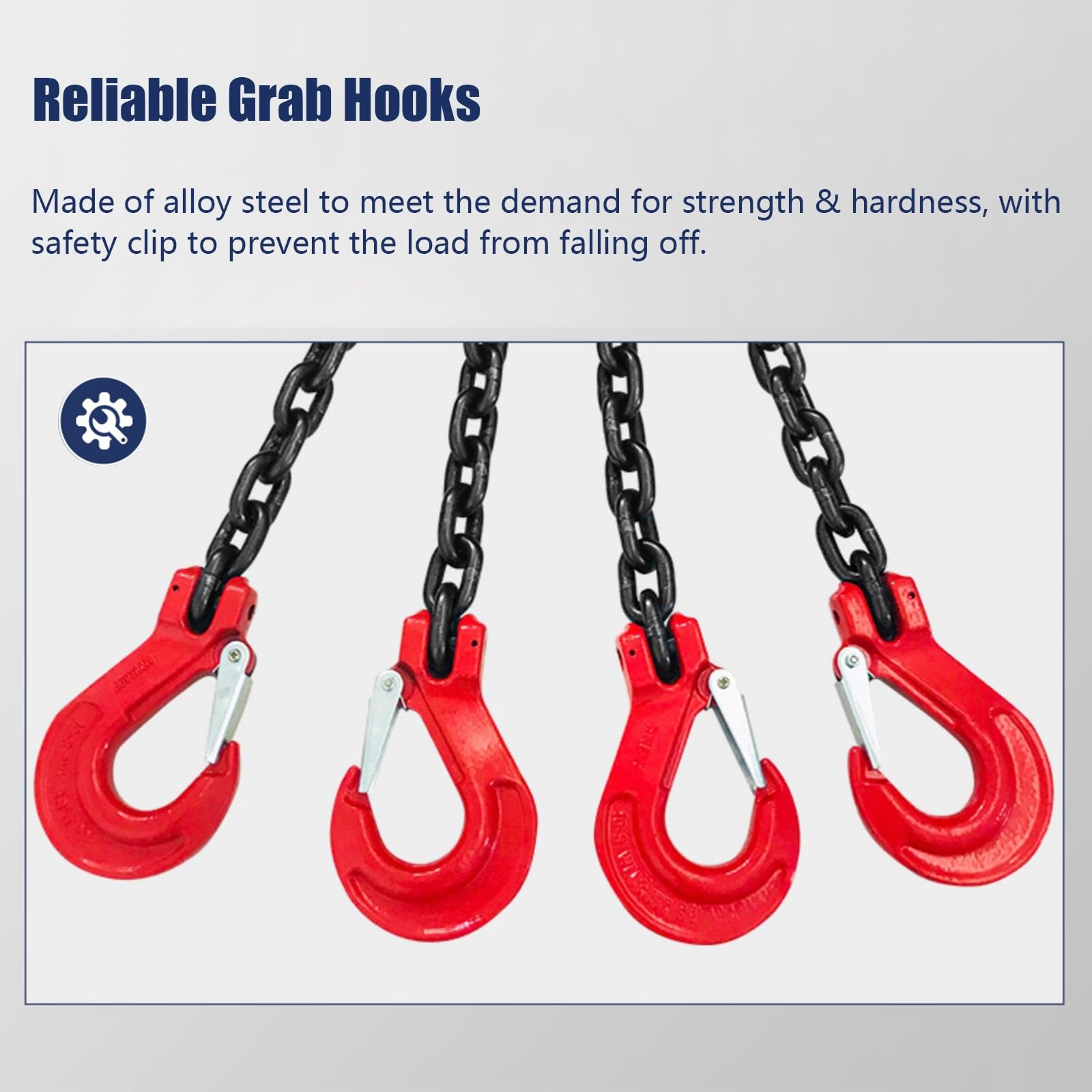 Catena di sollevamento in acciaio da 3 tonnellate, 5/16" con 2 gambe Heavy Du Engine Hoist Chain Load Safe Hoo per traino e movimentazione sollevamento equint
