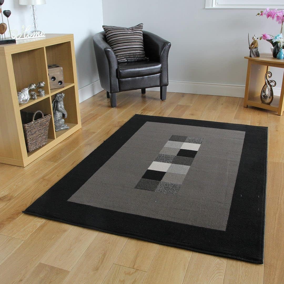 Milan Soft Modern Black & Gray Border Rug 777-H51-5'3" x 7'7"
