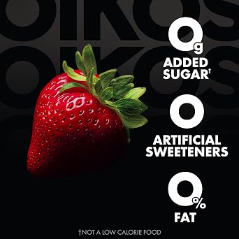 Oikos Triple Zero Strawberry Nonfat Greek Yogurt Pack, 0% Fat, Sugar Free and 0 Artificial Sweeteners, Just Delicious High Protein Yogurt, 4 Ct, 5.3 OZ Cups