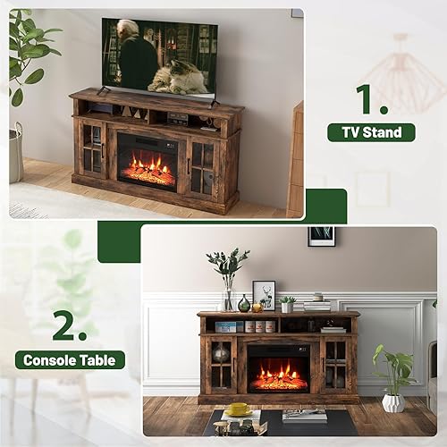 Miniatura 8 de SIMOE Soporte de TV con chimenea de 23 pulgadas, consola de TV eléctrica para televisores de hasta 65 pulgadas, centro de entretenimiento con 2
