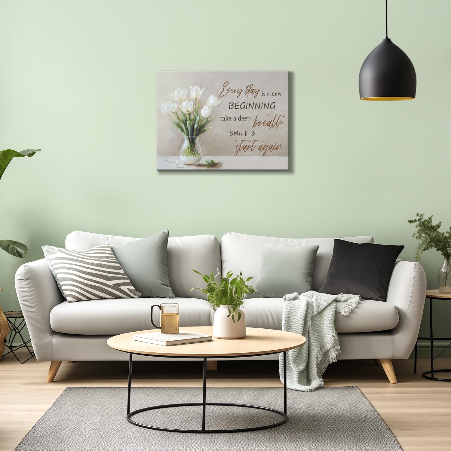 NymphFable Framed Motivational Botanical Wall Art Decor, Flower in Vase with Everyday Is A New Beginning Quote - Image 4