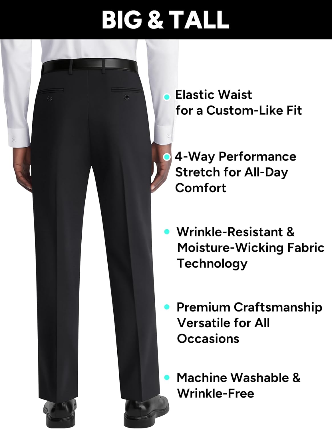 Mens Stretch Dress Pants with Expandable Waist 3 Fits: Slim Fit/Classic Straight/Big & Tall - Image 4