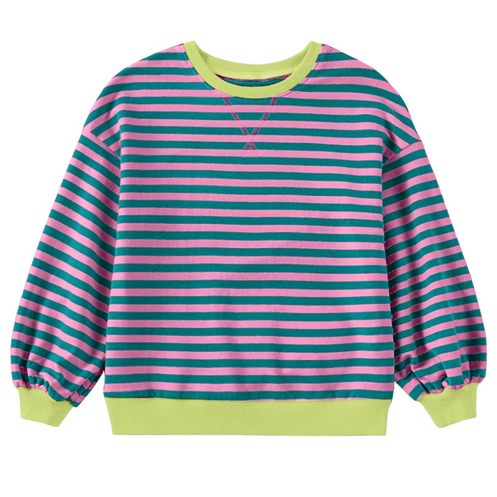 Girls Striped Pullover Toddler Girl Cotton Long Sleeve Oversized Sweatshirt Color Block Tops Fall Winter Toddler Clothes