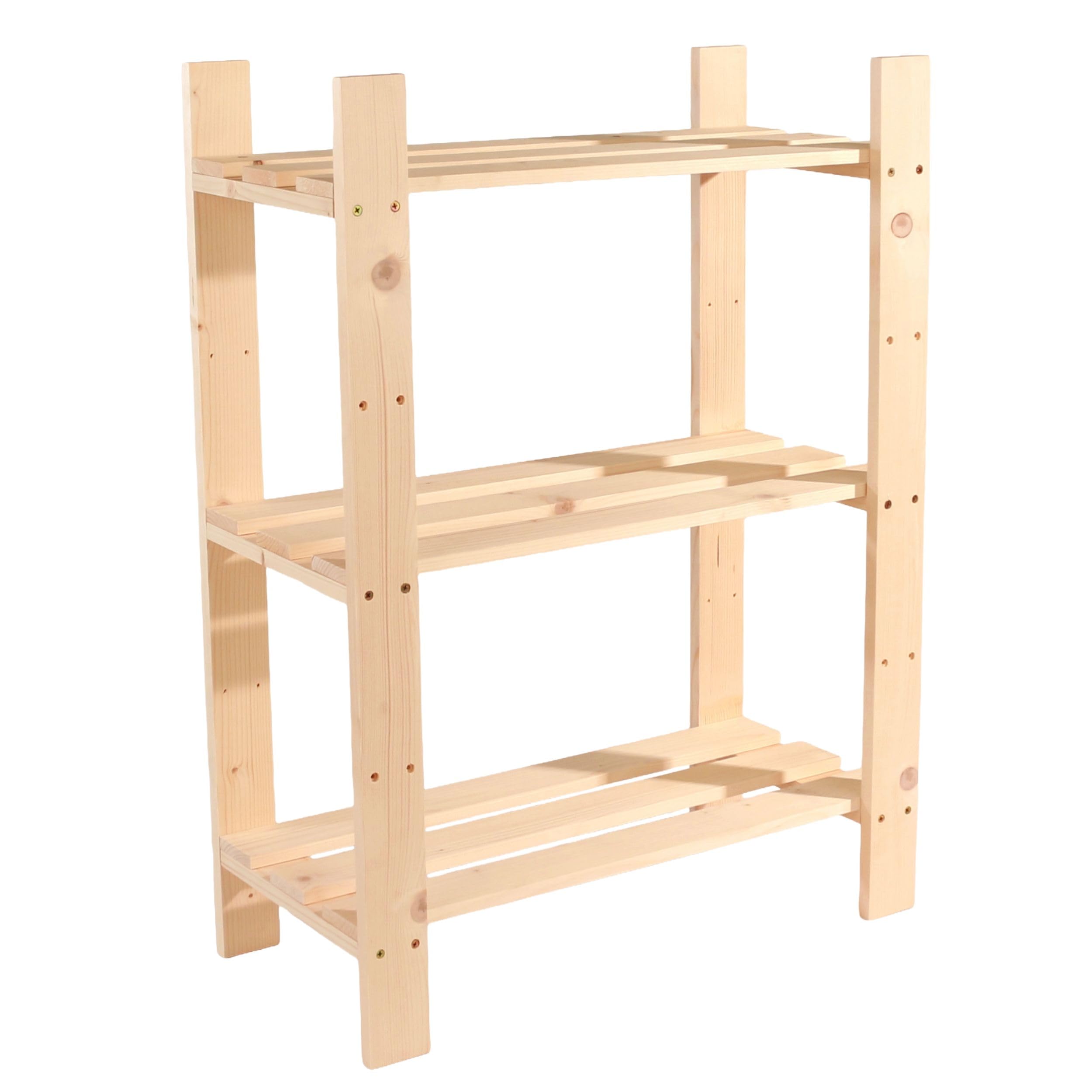 Leighton Wood 3 Shelf Narrow Slatted Storage Unit
