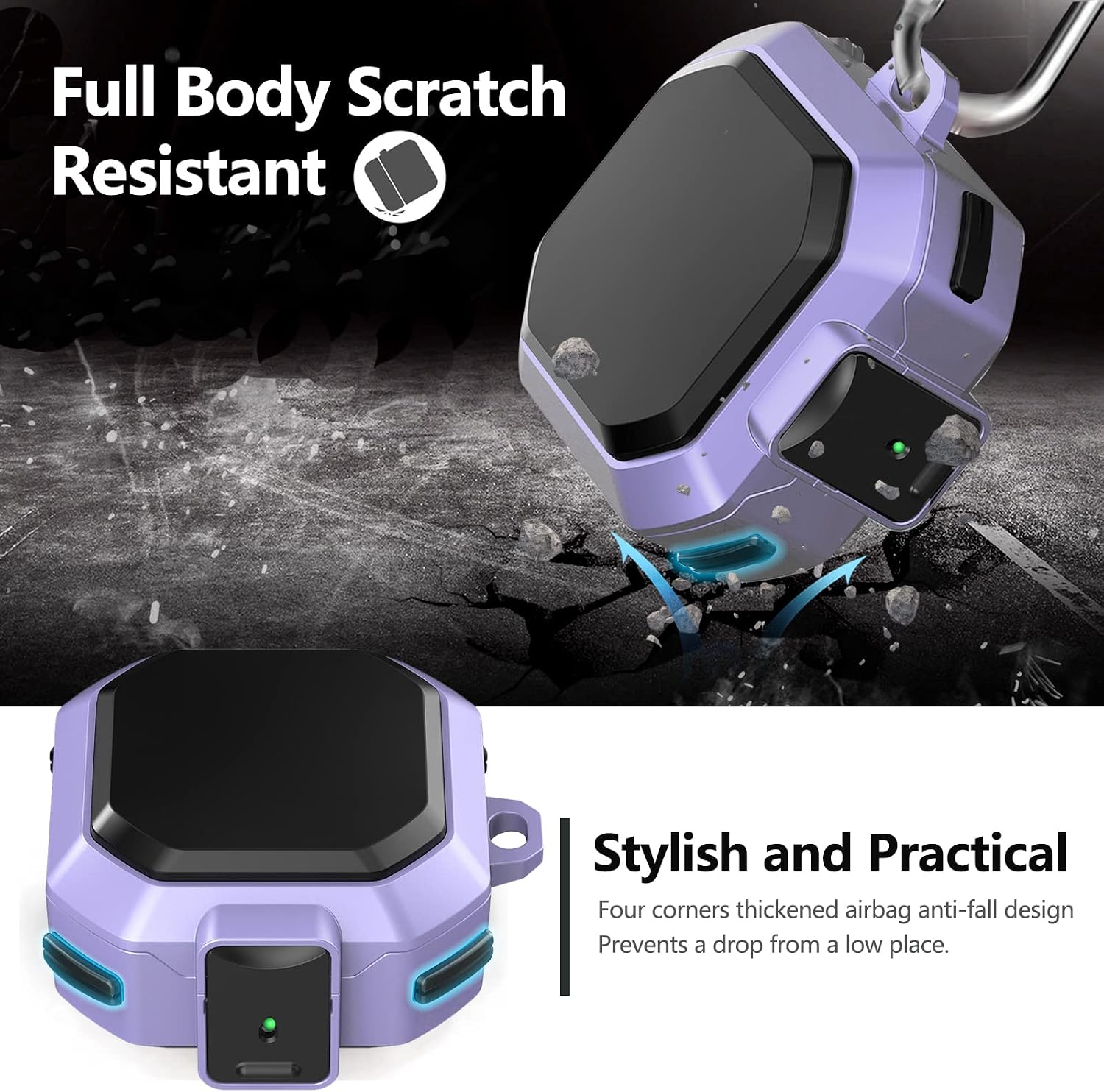 (with Secure Lock) Armor Case Cover for Samsung Galaxy Buds2 Pro Case(2022) /Galaxy Buds Pro Case(2021) /Galaxy Buds 2 Case (2021) /Galaxy Buds Live Case(2020) with Keychain/Zipper Box/Brush -Purple