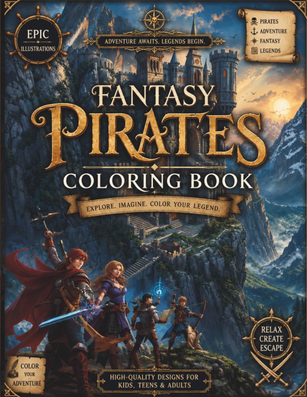 Fantasy Pirate Coloring Book: Cute & Epic Pirate Scenes to Color and Enjoy