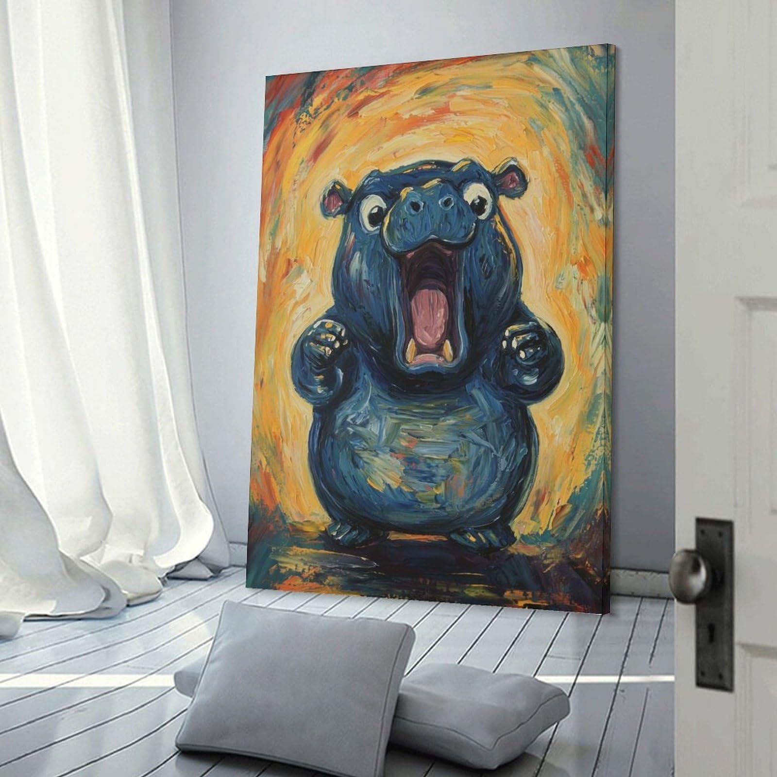 Junmoney Screaming Hippo Painting Home Decor Wall Art, 08x12inch(20x30cm), for Apartments, Flats Or New Home Decor, An Easy Choice for New Home Styling