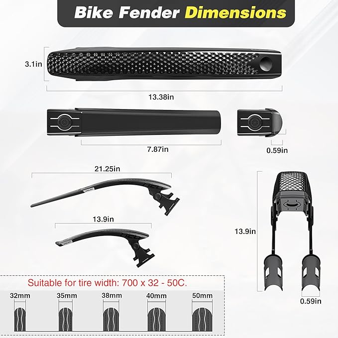 Set Guardabarros Delantero Trasero Impermeable Ajustable Bicicleta 700C miniatura 5