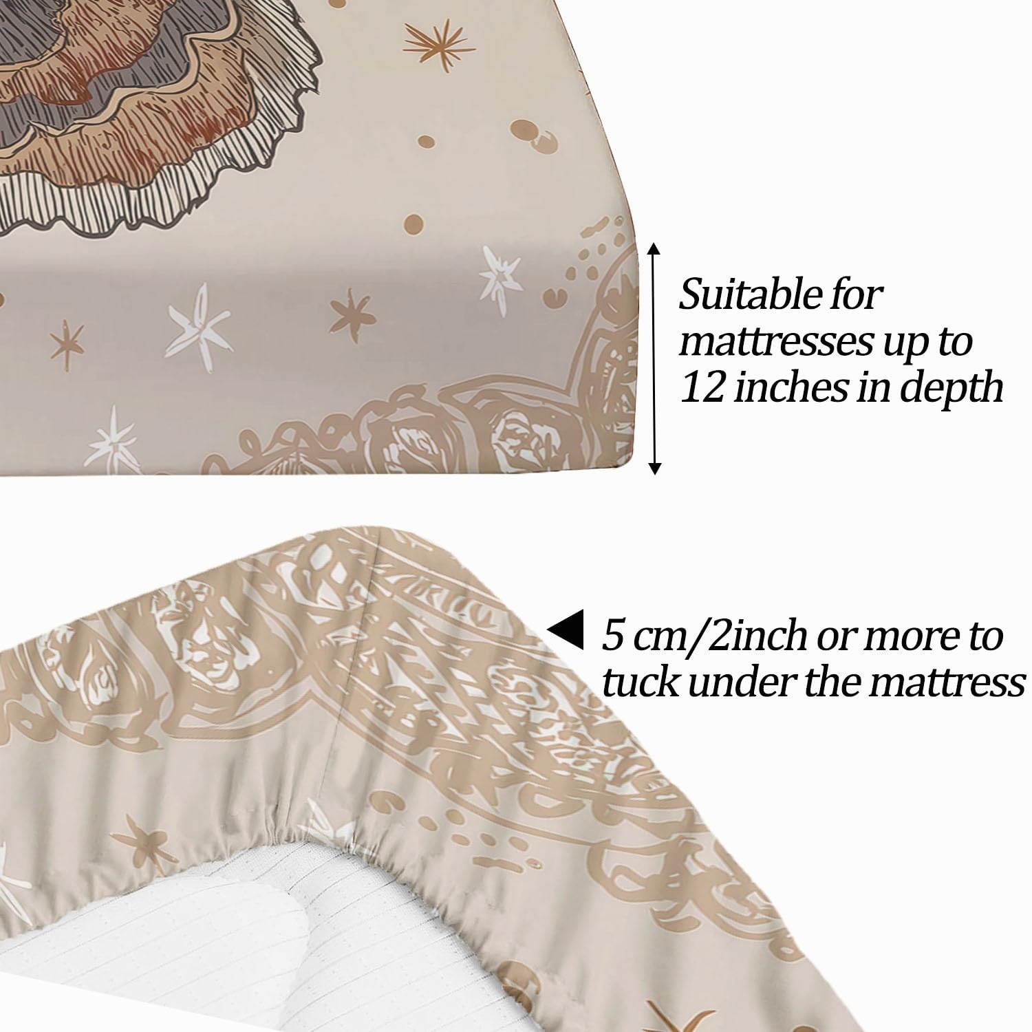 Drap-Housse Bohème Rétro Papillon Étoiles pour lit Double, Brun Motif Microfibre Doux avec Bord élastique, 150 x 200 cm Parfait pour Chambre d'enfant - Draps Housses Bonnet 30cm