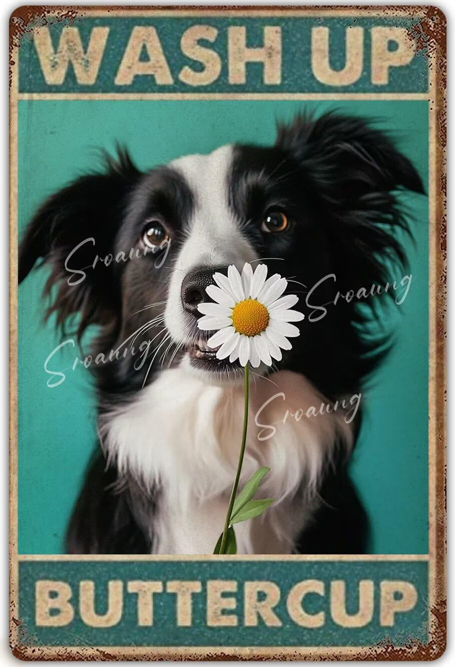 Anceky Border Collie Bathroom Signs Metal Sign Wash Up Buttercup Bathroom Decor Tin Signs Retro Plaque Wall Decor For Home Kitchen Office Club Bar People Cave Gym Vintage Poster 12x16 Inch