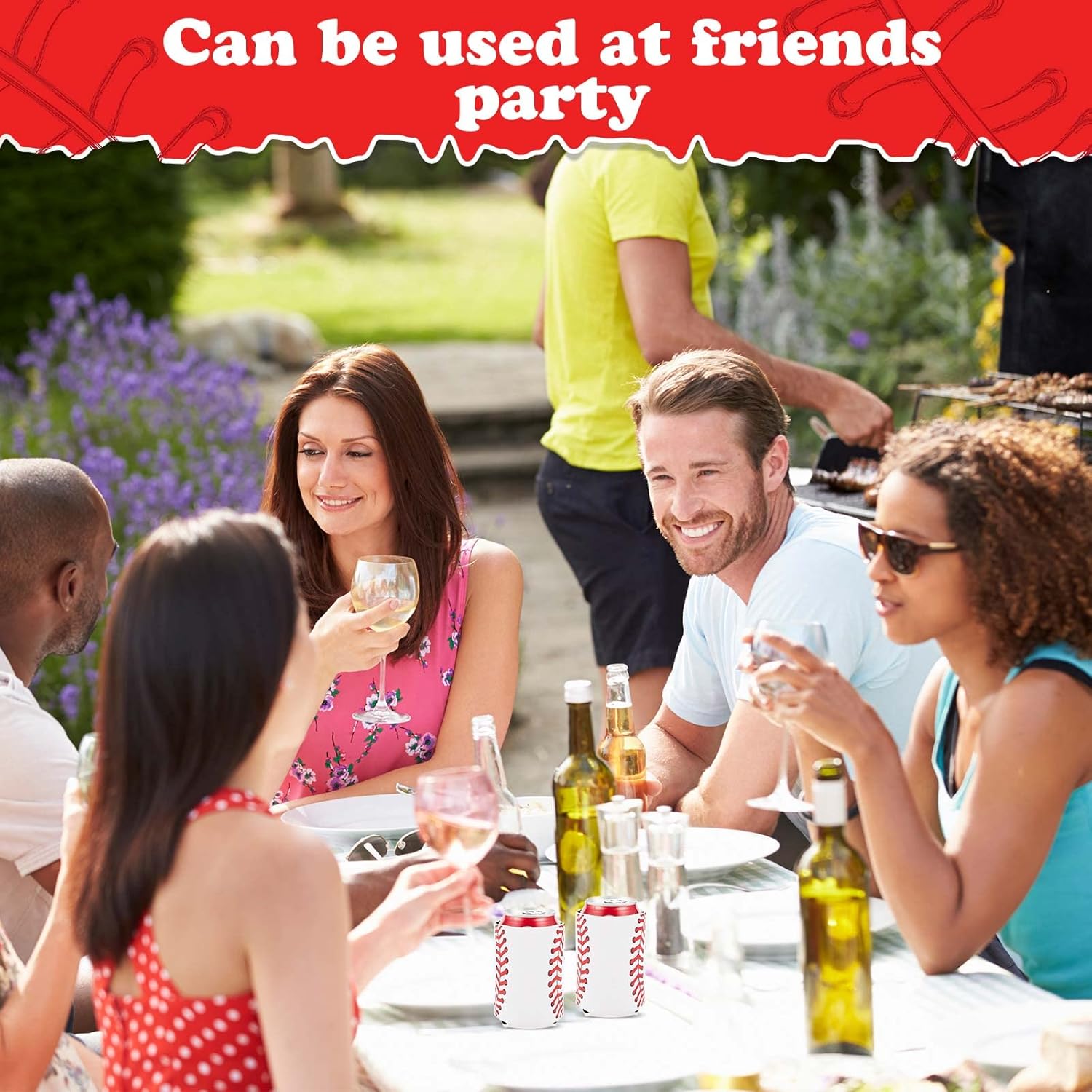 Baseball Can Sleeves Neoprene Beer Bottle Cup Insulator Baseball Birthday Party Supplies Reusable Baseball Lovers Gifts for Hot and Cold Drinks Soda Game Party (50 Pcs, 5.1 x 4 Inch)