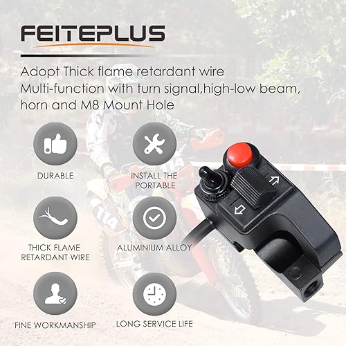 Miniatura 6 de Interruptor y botón para manubrio de motocicleta, claxon y luz intermitente para motocicleta, aleación de aluminio, 78 pulgadas