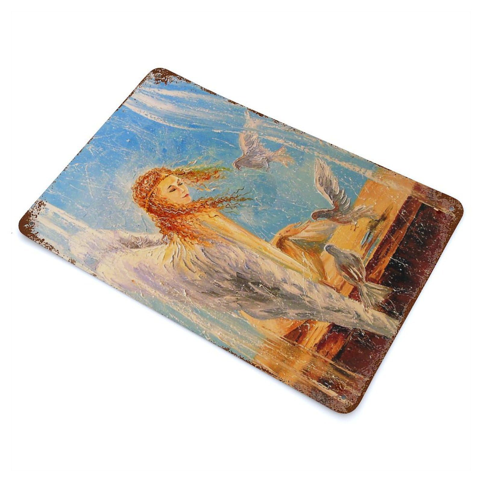 Rust Effect Angel Vintage Rust Metal Sign 11.8"x7.9", Rustic Home Decor for Farmhouse, Kitchen And Entryway Decor