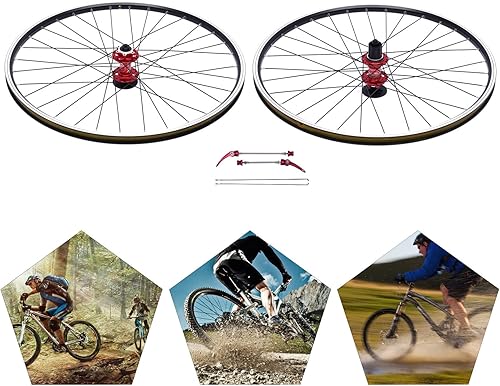 Miniatura 5 de YIYIBYUS 27.5 pulgadas - Juego de ruedas rojas de color buje,Juego de ruedas de bicicleta de montaña,Juego de ruedas de freno de disco de aleación
