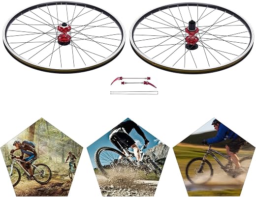 MTB Wheelset, 29" Aluminum Alloy MTB Bike with Disc Brake, Quick Release and Red Hub, Front&Rear MTB Wheelset 200KG Load S...