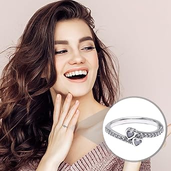 1 925 sterling silver heart-to-heart promise ring with 1 black velvet storage bag, diamond decorated women's silver ring, women's promise ring, special sterling silver ring for little finger