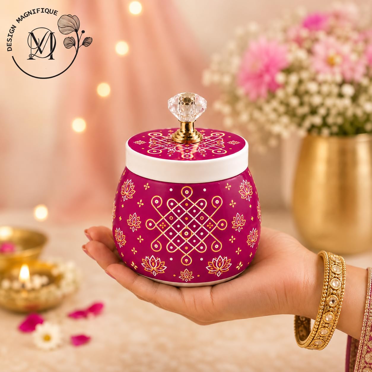 Decorative Dry Fruit Jar - Pichwai Art Storage -3 Decorative Dry Fruit Jar - Pichwai Art Storage -3