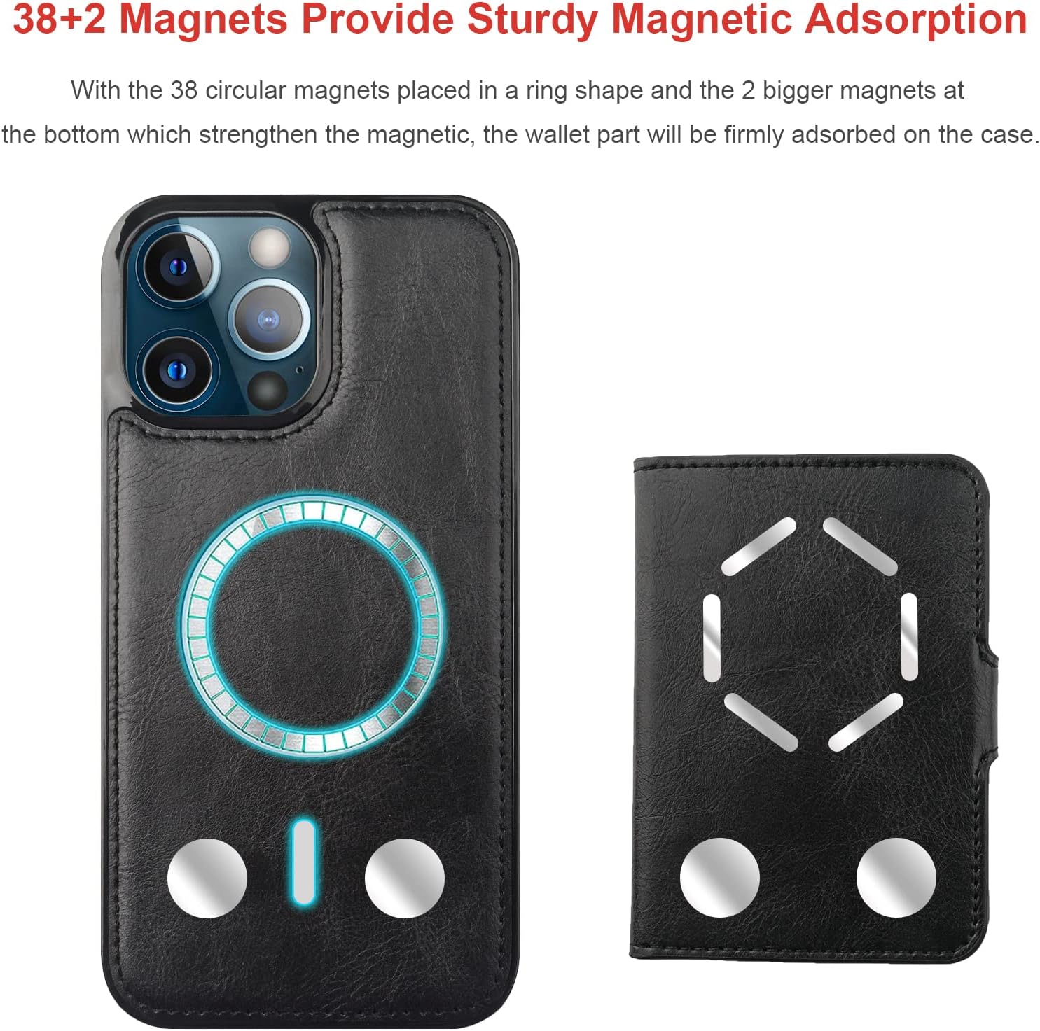 Bocasal Wallet Case for iPhone 13 Pro Max Compatible with MagSafe Magnetic RFID Blocking Detachable Premium PU Leather Flip Case with Card Slots Holder Kickstand Wireless Charging 6.7 Inch (Black)