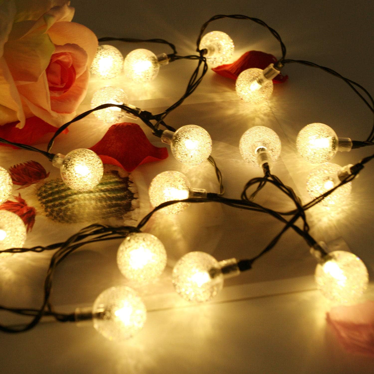 EXF 2-Pack Crystal Globe Solar String Lights Outdoor, 60 LED Crystal Ball Solar Christmas Lights, IP65 Waterproof 8 Modes Outdoor Solar Lights for Garden, Gazebo, Tree (Warm White)