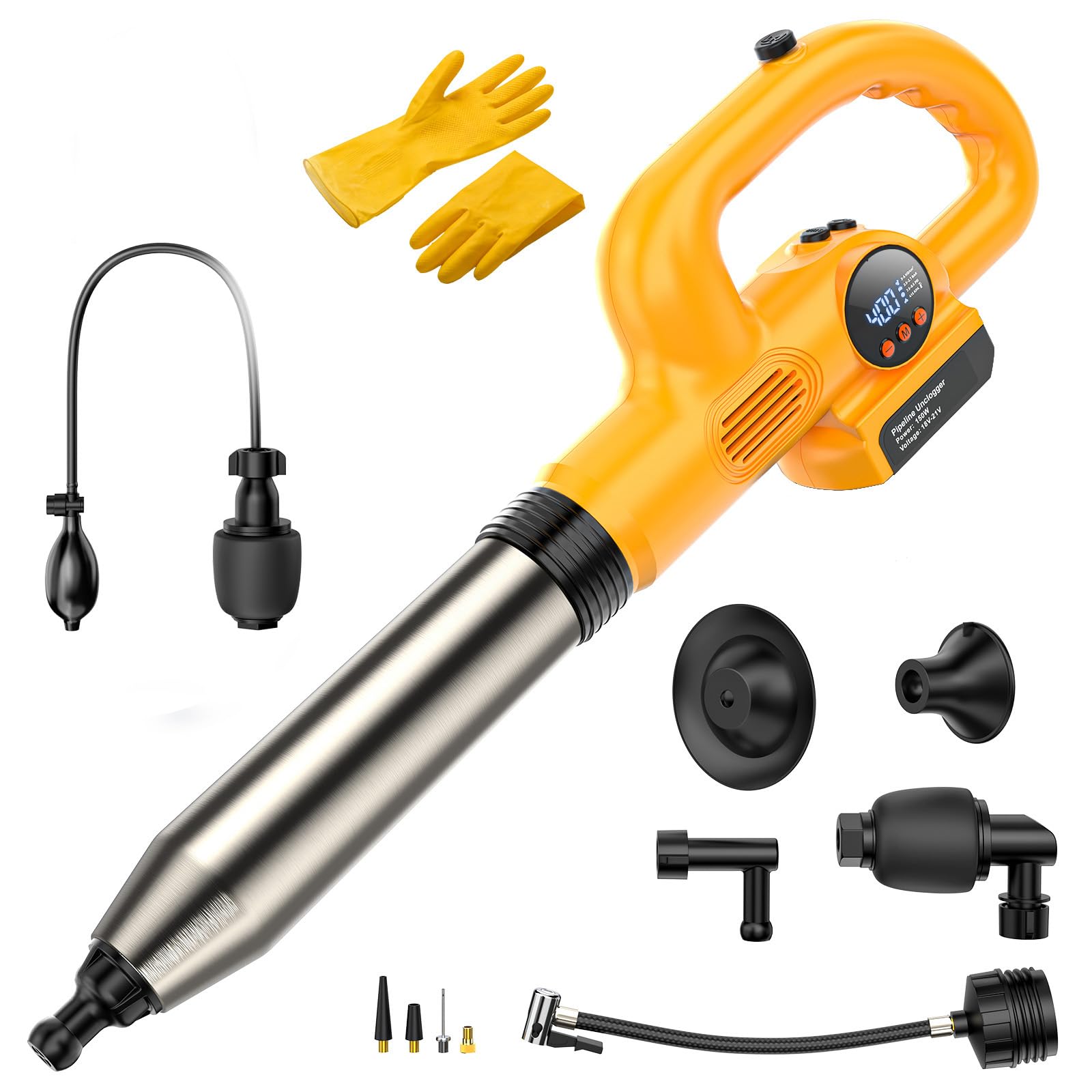 Desatascador e inflador eléctrico Ecarke alta presión 5 cabezales compatible DeWalt 20V