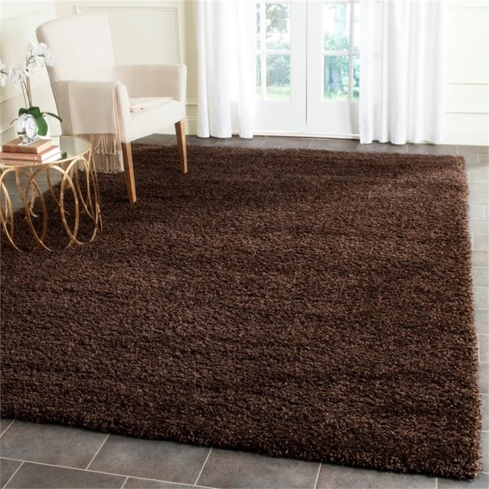 SAFAVIEH Santa Monica Shag Collection Area Rug - 6'7" Square, Brown, Solid Design, Non-Shedding & Easy Care, 2-inch Thick Ideal for High Traffic Areas in Living Room, Bedroom (SGN725-2727)