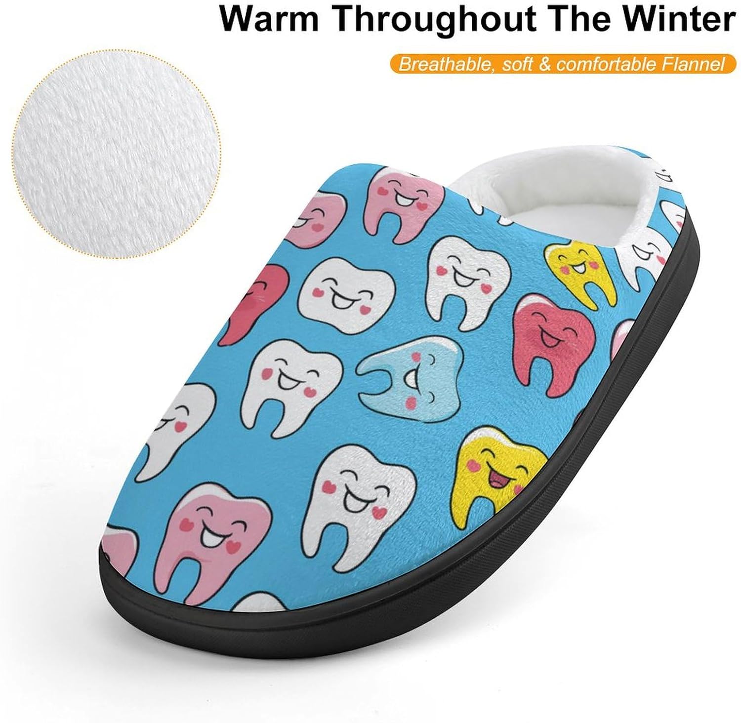 Teeth Dentist Tooth Colorful Cute Cotton Slippers Anti-slip House Shoe Slipper Indoor Outdoor