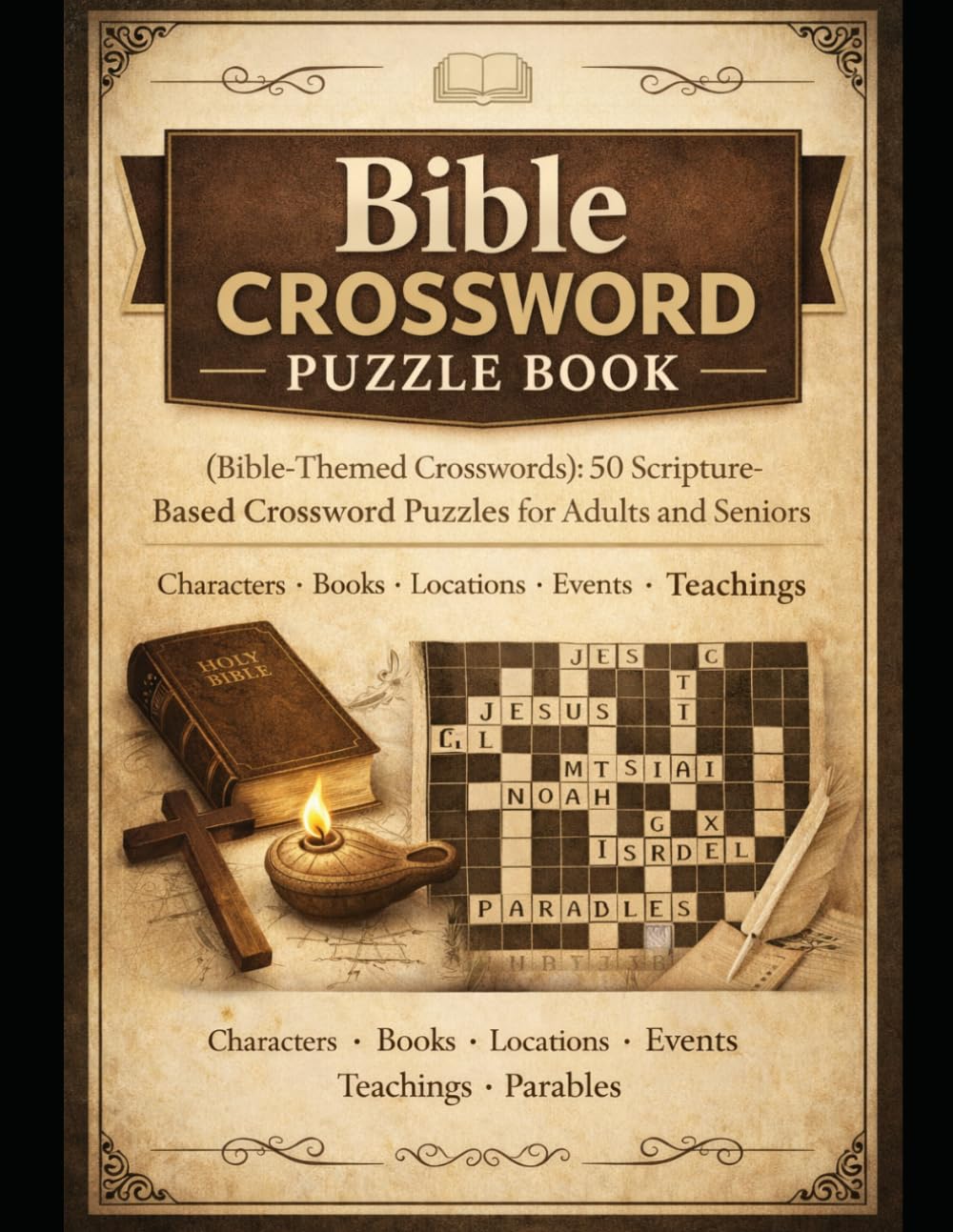 Bible Crossword Puzzle Book (Bible-Themed Crosswords): 50 Scripture-Based Crossword Puzzles for Adults and Seniors