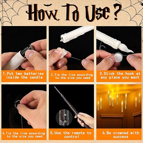 Miniatura 7 de Paquete de 12 velas LED flotantes de decoración navideña con control remoto de varita mágica, velas flotantes colgantes para mago mágico, bruja