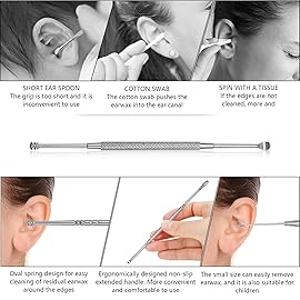 Hion 8 Pcs Ear Wax Removal Kit,Professional Double-Headed Ear Pick Earwax Removal Tools,316L Stainless Steel Ear Cleaner Curette with Cleaning Brush and Storage Box,Suit for Kid Adult(Silver)
