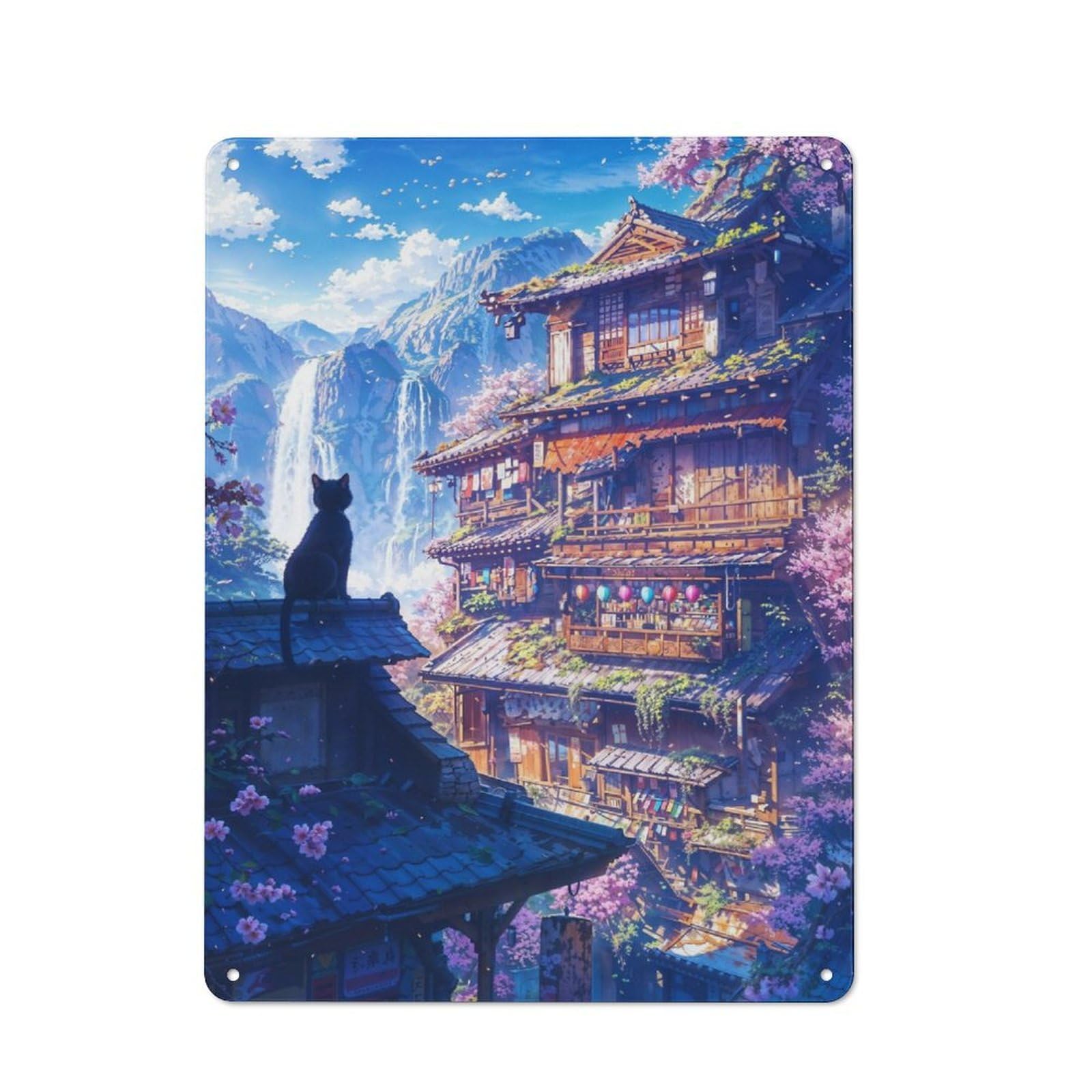 Junmoney Sakura Anime Cat Japanese For Garden Room Or Summerhouse, Retro Metal Sign 40X30cm, For Metal Sign Collectors, For Vintage Wall Decor Fans
