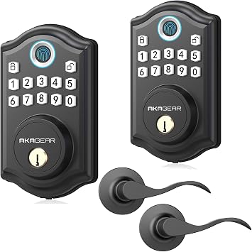 AkaGear Keyless Entry Door Lock with 2 Lever Handle Set Bundle - Matte Black