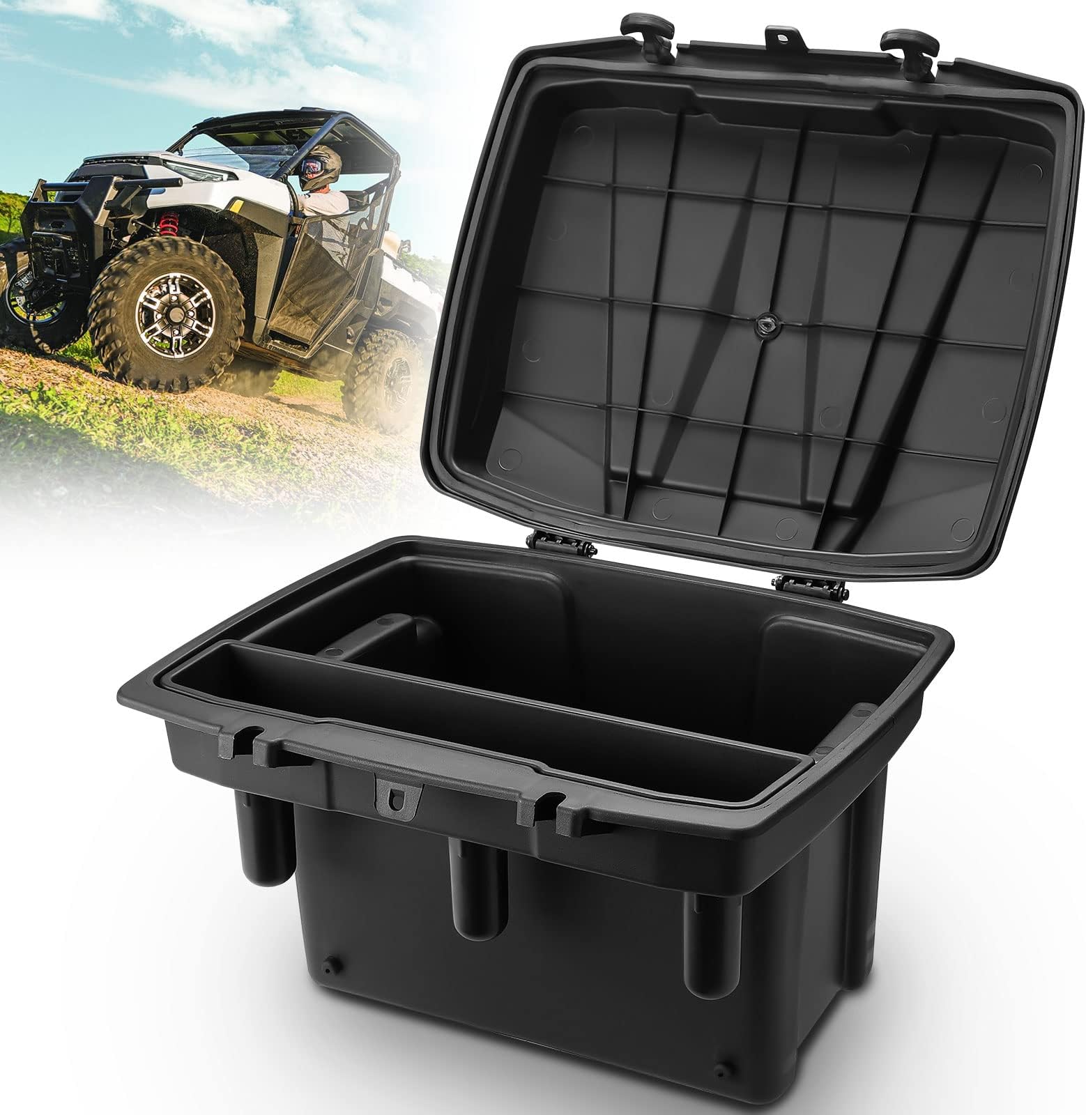 21L/5.5Gal UTV Bed Storage Box w/Top Tool Tray Compatible with Polaris Ranger 1000 900 570 500/ Ranger XP/General 1000 2013-2026 Rear Cargo Box