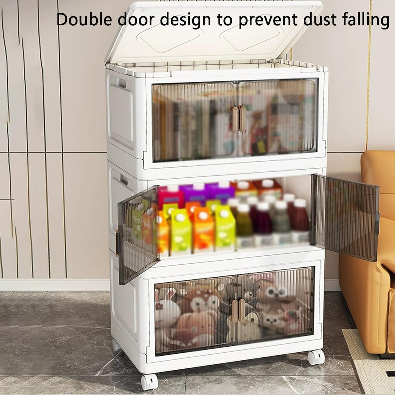 GCCSJ Stapelbare Aufbewahrungsboxen – 3er Set, Faltbar, Mit Deckel & Rollen, 33,6 Liter