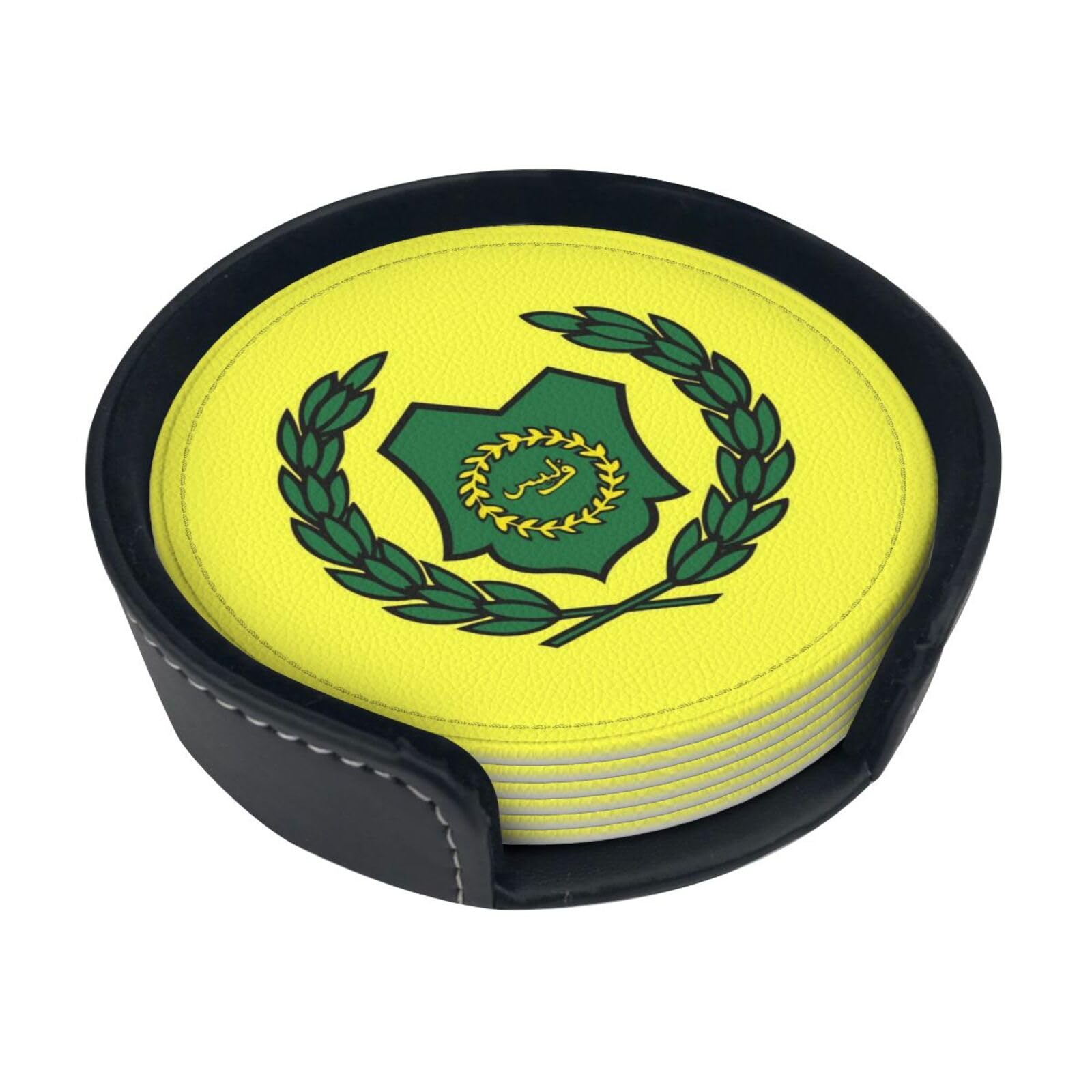 Flag of the Raja of Perlis Leather Coasters-Set of 6 with Storage Holder