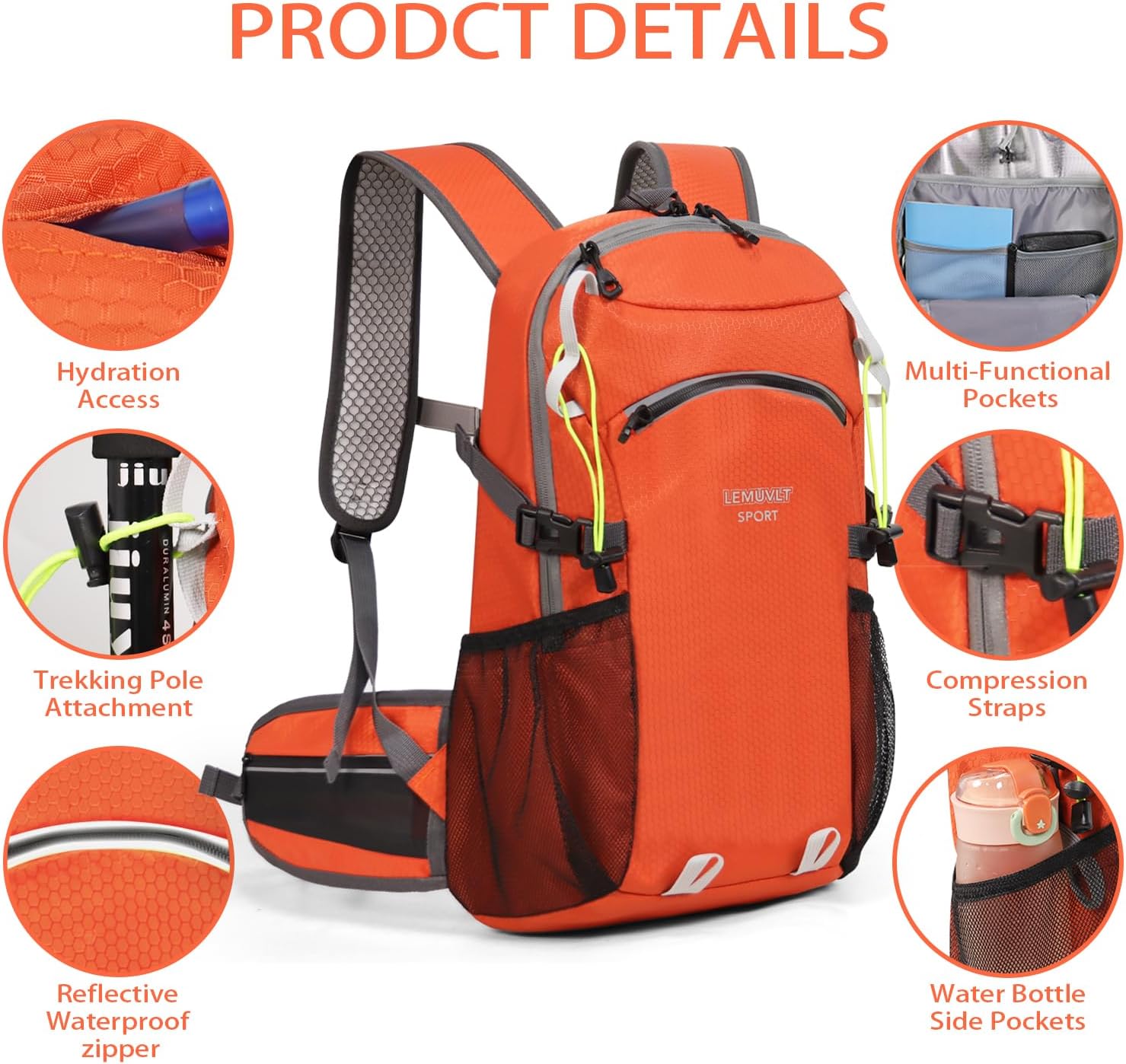22L Lightweight Hiking Daypack with Waist Pocket Biking Skiing Travel image 4