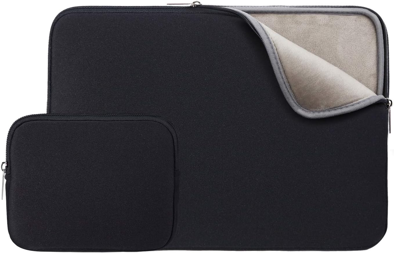 RAINYEAR 14 Inch Laptop Sleeve Protective Case Soft Fluffy Lining Padded Zipper Cover Carrying Bag with Accessories Pouch, Compatible with 14" Notebook Computer Chromebook (Black, Upgraded Version)