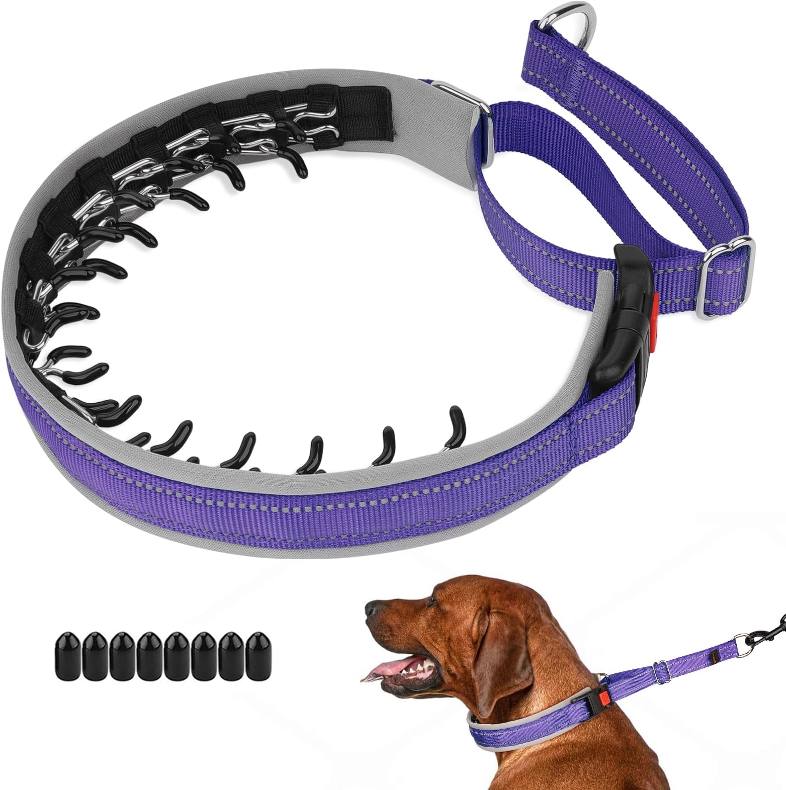 Mayerzon Martingale Dog Collar for Pulling, Patented No Pull Training Walking Collar with Buckle for Medium Large Dogs Bulldog Pitbull German Shepherd, Reflective, Adjustable, Heavy-Duty(L, Purple)