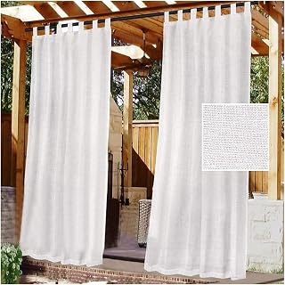 Cortinas traslúcidas de lino para exteriores, impermeables, para patio, resistentes a los rayos UV, cortinas semitransparentes para balcón, 52 x 84 pulgadas, color blanco, juego de 2
