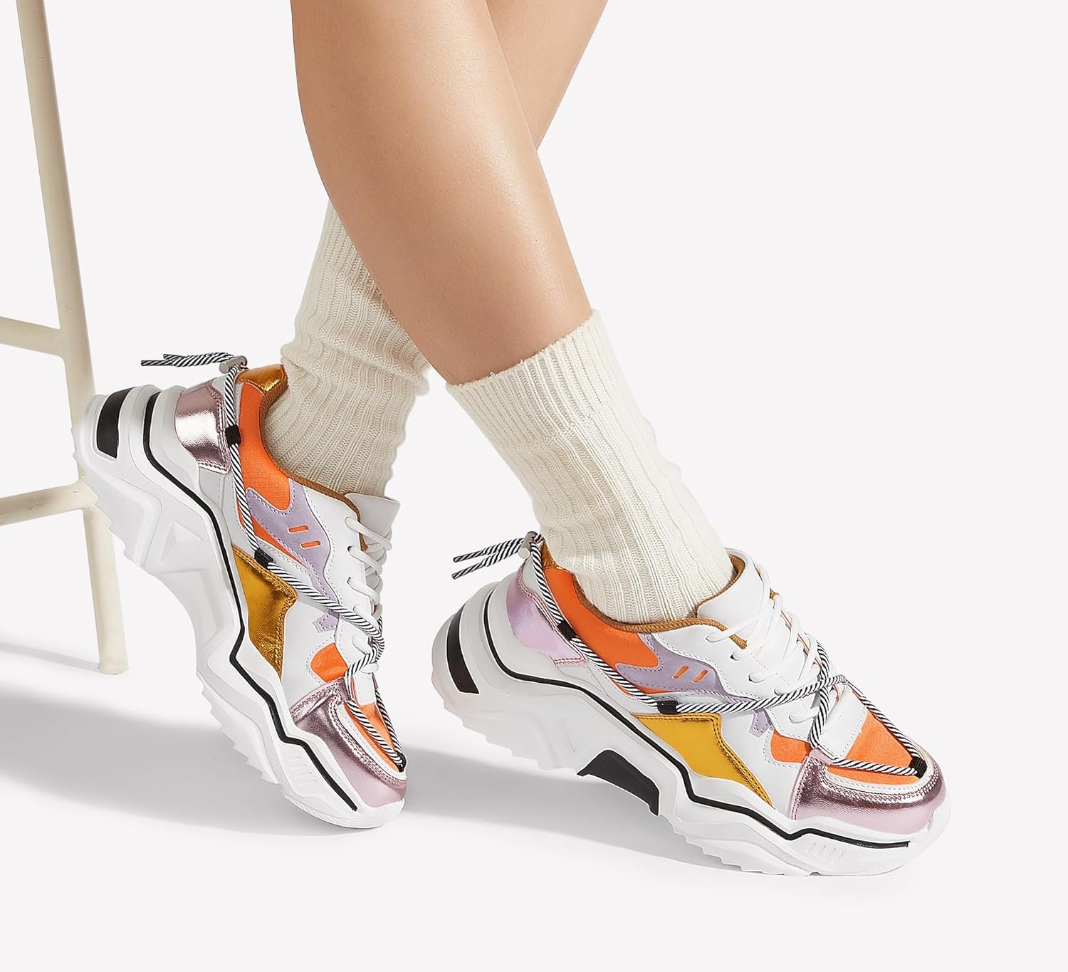 LUCKY STEP Women's Platform Colorful Fashion Sneakers Retro Colorblock Stylish Cute Chunky Dad Walking Shoes - Image 2