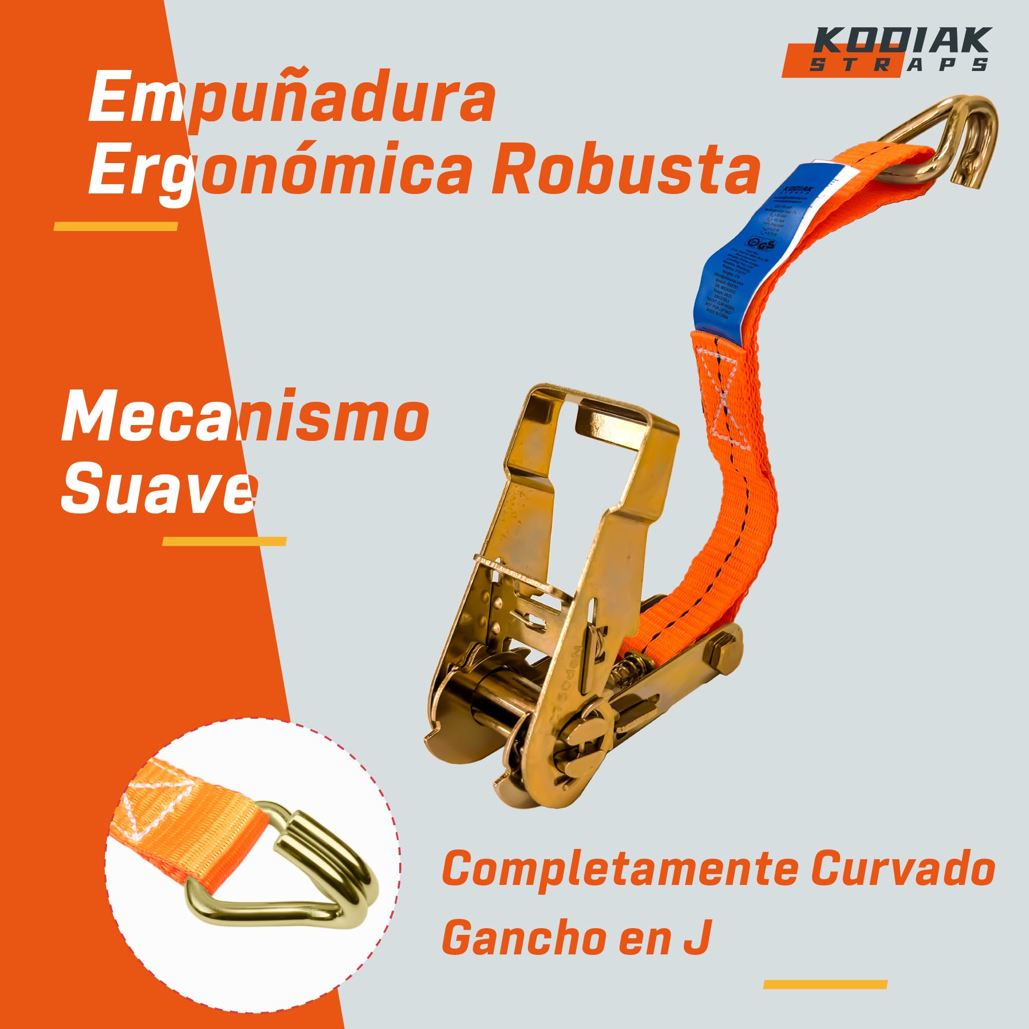 10 Correas Tensoras 6m x 1500inquete y Ganchos - Correas de 27mm - Correa de Trinquete Naranja para Sujeción de Carga - Certificado TÜV/GS según DIN EN 12195-2 - KODIAK STRAPS