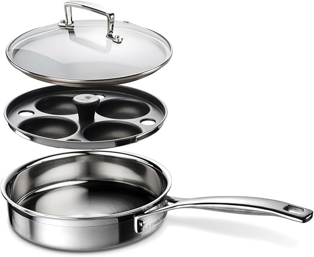 Le Creuset 3-Ply 20cm Egg Poaching Pan with Insert & Glass Lid,Silver