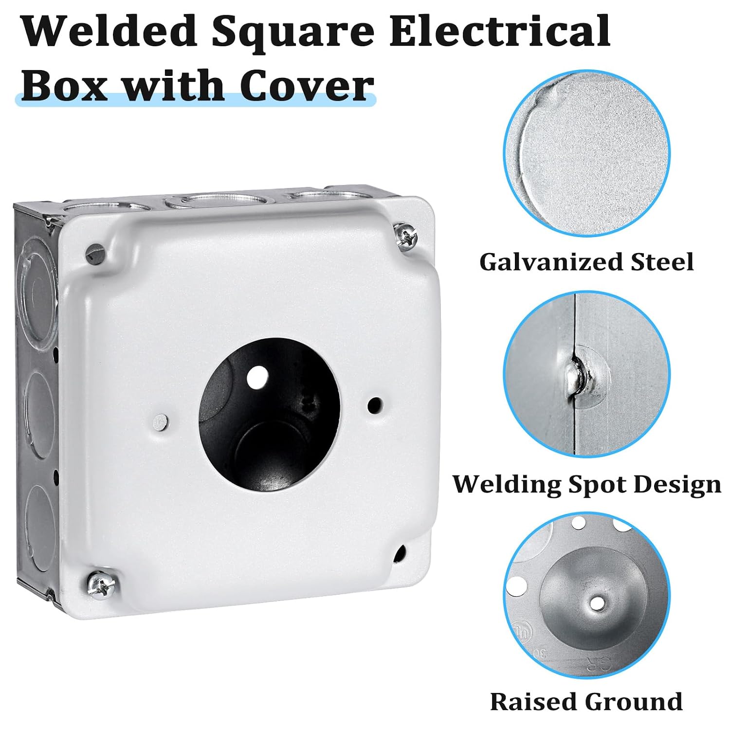 OwnMy 4 Inch Square Electrical Box with Cover, Metal Welded Electrical Junction Boxes with Ten 1/2" and Six MKO Knockouts, 1-1/2" Deep, 21.0 Cu. in. Capacity Metal Electrical Outlet Box, 4 Packs