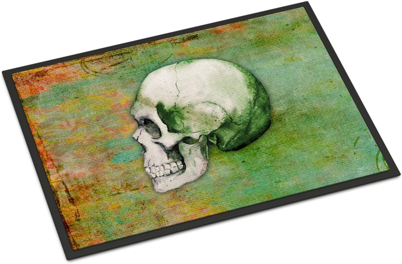 Caroline's Treasures BB5122MAT Day of The Dead Green Skull Doormat 18x27 Front Door Mat Indoor Outdoor Rugs for Entryway, Non Slip Washable Low Pile, 18H X 27W
