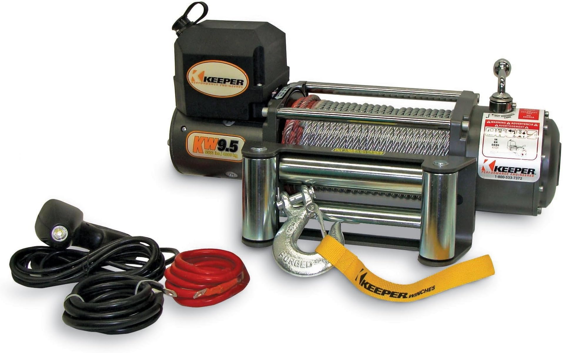 KEEPER KW95022 Single Line 12 VDC Electric Pull Winch, 9,500 lb Capacity