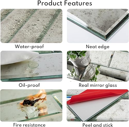 Miniatura 6 de Azulejo de mosaico de cristal de espejo biselado de 3 pulgadas para despegar y pegar, azulejos de mosaico de cristal plateado para cocina, baño (3 x