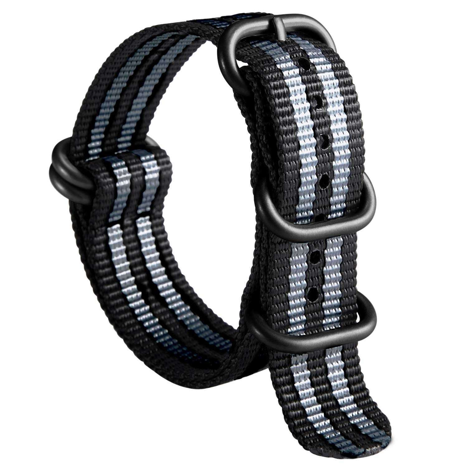 Nylon Watch Strap, Multicolor Watch Bands Replacement for Men Women 18mm 19mm 20mm 21mm 22mm 23mm 24mm G10 Premium Ballistic with Military Heavy Duty 5 Rings Silver/Black Stainless Steel Buckle — view 12