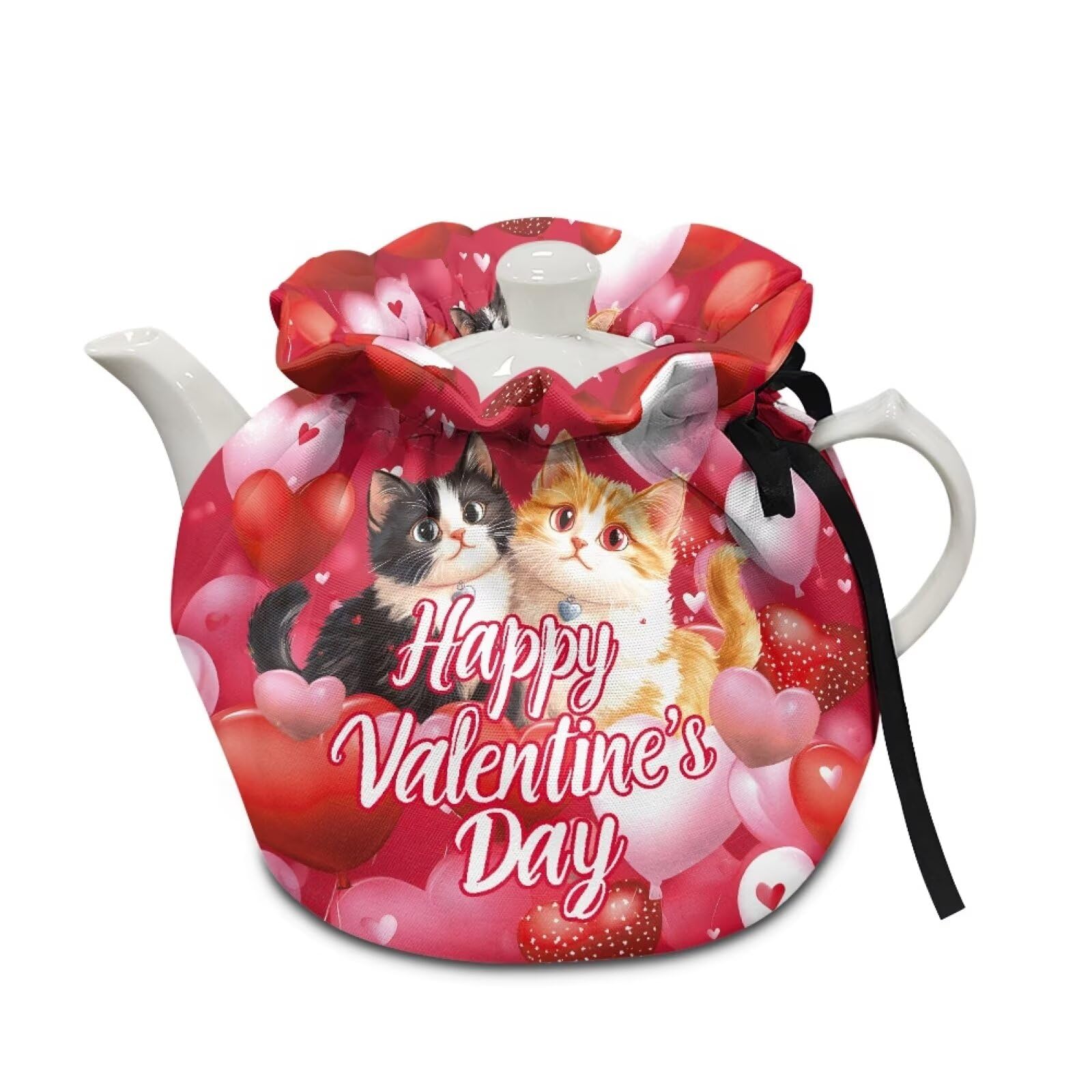 Drnuikhe Teapot Cozy Breakfast Warmer with Love Heart Cat Kitchen Home Decorative Tea Pots Cozy with Insulation Pad Durable and Sturdy Valentine's Decoration