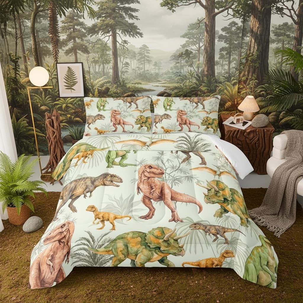 QOOMO 3D Dinosaurs Kids Bedding Set, Black, Queen Size